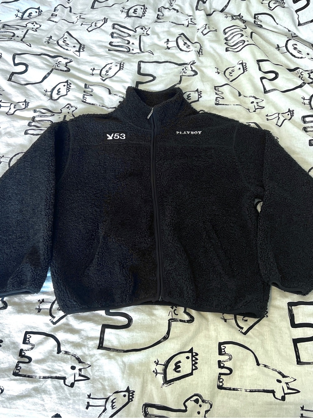 PLAYBOY Black Sherpa Zip Bomber Jacket